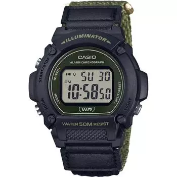 Casio Стандартные цифровые мужские часы W-219HB-3AV с зеленым ремешком на липучке, импортная модель