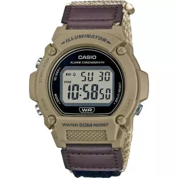 Casio Стандартные цифровые мужские часы W-219HB-5AV - бежевый с ремешком на липучке, международная модель [импортные]