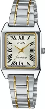 CASIO Стандартные кварцевые женские часы с серебряным и золотым металлическим ремешком Overseas Модель LTP-V007SG-9B [Товар]