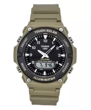 Casio Стандартный аналогово-цифровой ремешок из полимера, черный циферблат, солнечная батарея, AQ-S820W-5AV, 100 м, мужские часы чёрный