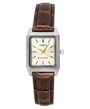 Casio Стандартный аналоговый кожаный ремешок, кварцевые часы с циферблатом цвета слоновой кости LTP-V007L-9E для женщин