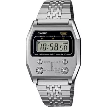 Casio Vintage Digital Silver Steel Watch A1100D-1EF, Bracelet, Silver, A1100D-1EF. серебряный