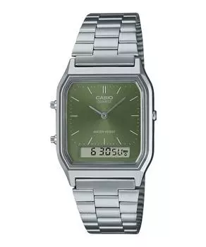 Casio Винтажные аналоговые цифровые зеленые кварцевые часы с двойным временем AQ-230A-3AMQY унисекс зелёный