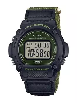 Casio W219H Series Digital Watch 50M WR LED Illuminator Chronograph Stopwatch Daily Alarm Hourly Chime Battery Men s 100-Second 1/100-Second