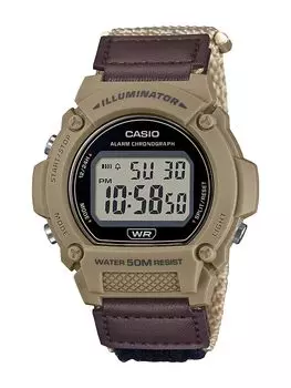 Casio W219HB Series Watch 50M WR LED Backlight Illuminator 100 SEC Chronograph Daily Alarm Hourly Sign Auto Calendar Cloth Band 7 Men s Tan/Brown