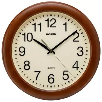 CASIO Wall Clock, Brown, Analog, Wooden Frame, Wooden, Wood Grain, Quiet, Continuous Second Hand, IQ-136-5JF