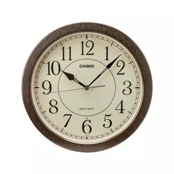 Casio Настенные радиочасы диаметром 32,5 см с рисунком под дерево, секундная стрелка, ночная остановка секундной стрелки, темно-коричневый IQ-1021J-5JF