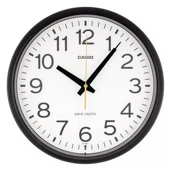 Настенные радиоуправляемые часы CASIO, черные аналоговые стандартные секундная стрелка останавливается ночью IQ-482J-1JF чёрный