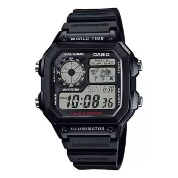 Casio World Time Digital Watch Comes in Genuine Casio Overseas Model Men s AE-1200WH-1AV, Black, Box, [Used]