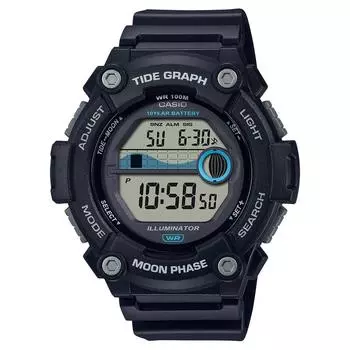 Casio Цифровые мужские часы CASIO с функцией отображения графика приливов и отливов и данных о Луне, серия WS-1300, модель Overseas (Черный WS-1300H-1AV)