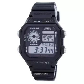 Casio Youth Illuminator Будильник мирового времени AE-1200WH-1AV Мужские часы AE1200WH-1AV чёрный