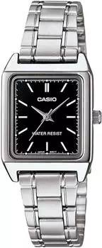[Casio] Женские кварцевые часы CASIO Standard LTP-V007D-1E с черным серебристым металлическим ремешком, модель Overseas [Товар]