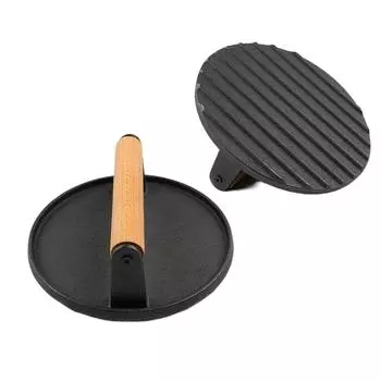 Cast Iron Steak Burger Press Flat Top Grill Hamburger Grinder Meat Press Board Smash Burger Mold Round