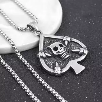 Casting Poker Spades Men s Necklace Retro Hip Hop Skull Pendant ,A Gift for My Boyfriend 4*5CM дубильная кора