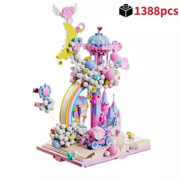 Castle In The Sky Princess Villa House Book with Light Rainbow Park Paradise Building Blocks Bricks Model Assembly Toy Kids Gifts
