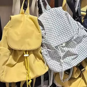 Casual and Artistic Canvas Backpack, Fashionable Drawstring Pleated Schoolbag, Nylon Large-capacity Backpack белый