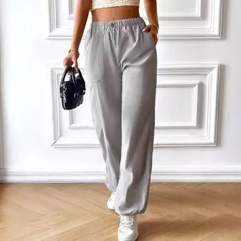 Casual and Simple Style Long Pants for Women s Spring and Summer S светло-серый