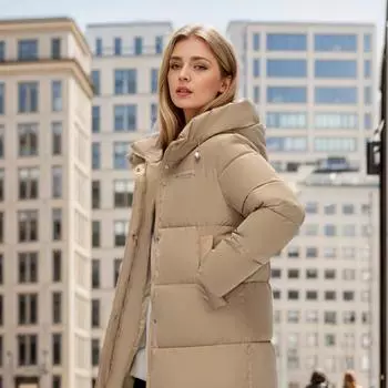 Casual and simple version of down cotton-padded clothes female slim and thin medium and long hooded cotton-padded jacket M белый