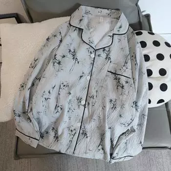 Повседневная осенняя женская пижама из двух предметов, симпатичные топы и штаны с V-образным вырезом, пижамный костюм для женщин с длинным рукавом, ночная рубашка для женщин M