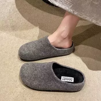 Casual bag head half slippers, wearing muller shoes, autumn women s 2024 new thick-soled retro velvet lazy cotton slippers 35 серый