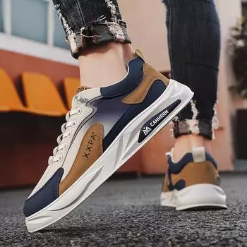 Casual board shoes flat bottom heightening low-top foot cover trendy shoes spring and autumn new trend color matching leather sports men s shoes 39