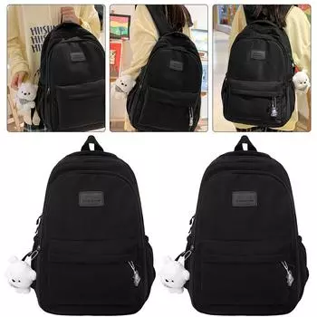 Casual Book Bags Large Capacity Woman Backpack Simple for Outdoor Sport (Black)