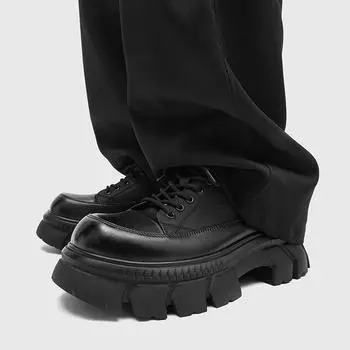 Casual breathable leather shoes Spring and autumn new men s British style business dress versatile low-top heightening black small leather shoes 38 чёрный