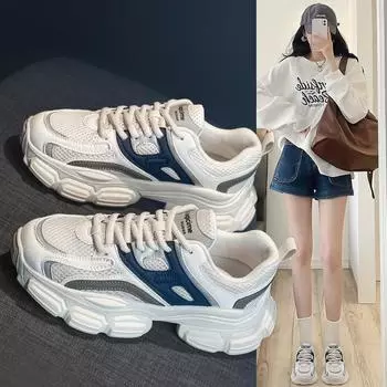 Casual Breathable Sneakers Women Thick Bottom Elevated Increase 2024 New Simple All-match Solid Color Women Shoes Summertime 34