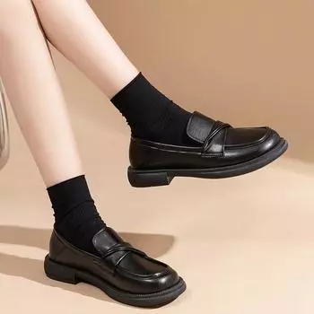 Casual British style small leather shoes women s 2024 new lazy one-pedal loafers fashion student jk shoes large size 35