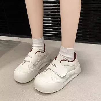 Casual buckle little white shoes 2025 board shoes spring and autumn new thick-soled ugly cute women s versatile soft leather big head shoes 35 хаки