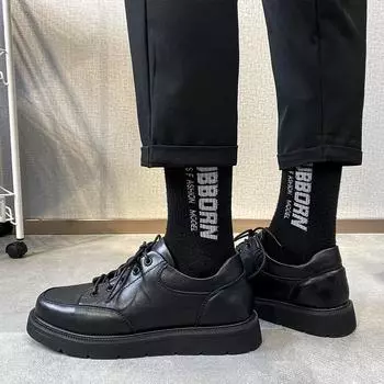 Повседневная деловая кожаная обувь мужская с круглым носком, толстой подошвой, увеличивающая рост, весенняя, дышащая, в британском стиле, мужская обувь D17-T 38 чёрный
