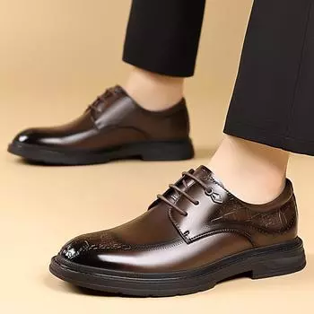 Casual Business Men s Leather Shoes Retro British gentleman style Daily office outdoor party Brown adult Groom s wedding shoes 38 чёрный