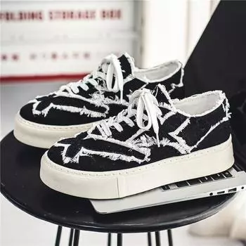 Casual canvas shoes boys summer breathable trend versatile thick sole niche design board shoes trendy men s Hong Kong style shoes 39 бежевый