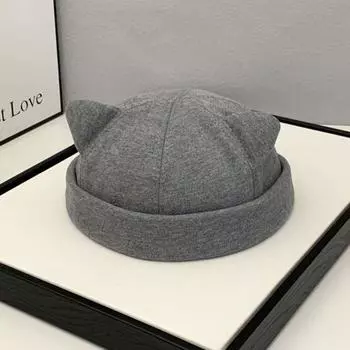 Casual Cat Ear Beanie Hat Wool Brimless Skullies Cap Winter Melon Skin Cap Outdoor чёрный