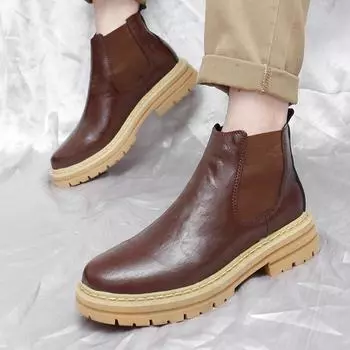 Casual Chelsea Boots Men s Ankel Boots Fashion Trends Retro Business Social Office Boots Plush Warm Thick Soled Anti-slip Boots 39 чёрный