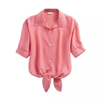 Повседневный шикарный женский топ, стильные женские блузки с коротким рукавом для офиса, путешествий, дышащие однотонные рубашки на каждый день для лета M розовый