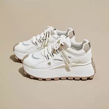 Casual Chunky Platform Dad Sneakers for Women Faux Leather Anti-Slip Walking Shoes Women s Comfortable Lace-up Tennis Shoes Breathable Running Shoes 35