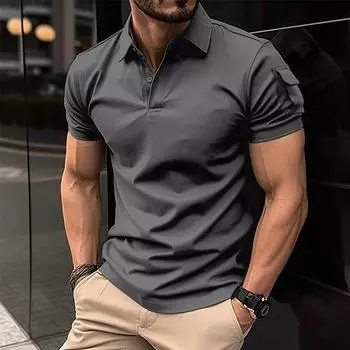 Casual Collar Men s Short Sleeved Polo Shirt S серый