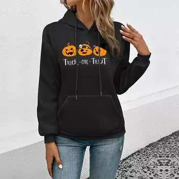 Casual Comfort and Versatility Fall Women s Halloween Printed Sweatshirt S чёрный