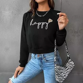 Casual Comfort and Versatility Fall Women s Short Valentine s Day Printed Sweatshirt Women XS чёрный