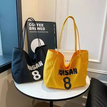 Повседневная холщовая сумка для женщин 2024 года, новая модная летняя сумка через плечо большой вместимости, сумка-тоут с застежкой-молнией под мышкой чёрный