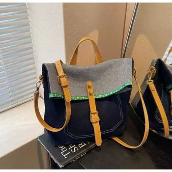 Casual contrasting color splicing portable shoulder bag women s spring and summer new versatile messenger tote bag