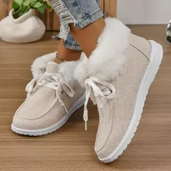 Casual Cotton Shoes Women s 2024 Winter New Round Toe with Plush Mouth Flat Bottom Anti Slip Versatile Snow Boots Platform Shoes 36