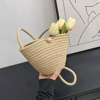 Повседневная хлопковая тканая женская сумка, маленькая плетеная летняя пляжная сумка Shell, женская дорожная сумка через плечо 11x10x15cm оранжевый