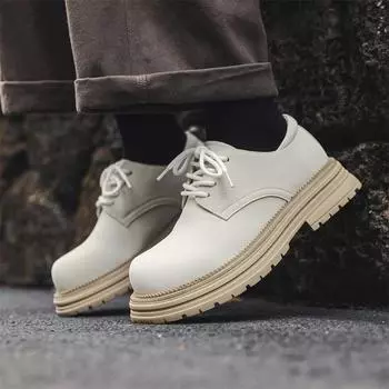 Casual Derby Men s Leather Shoes Fashionable minimalist design style Daily office Outdoor business party Thick soled shoes White 38 чёрный