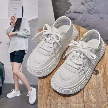 Casual Dermis Breathable Little White Shoes 2024 New Fashion Simple All-match Solid Color Running Sneakers Women Summertime 35