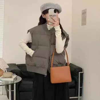 Casual down vest women s outer wear winter new thickened warm baseball collar vest large size down liner tide one size fits all чёрный