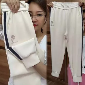 Casual European Goods Spring Summer High Waist Slimming Slim Fit Sweatpants Milky White M