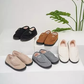 Повседневная обувь с взрывчатыми веществами, зимняя, теплая, для дома, нескользящая, хлопковая, тапочки, ворсовая, утолщенная, верхняя одежда, хлопковая обувь на липучке 36-37 чёрный