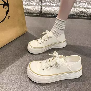 Casual fashion canvas shoes women s summer cute and cute and versatile, casual half support, two wear, one foot small white shoes 35 жёлтый